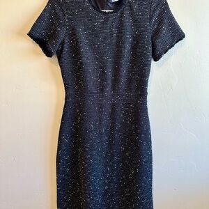 DownEast Black and White Sheath Midi Dress Crew Neck Short Sleeve